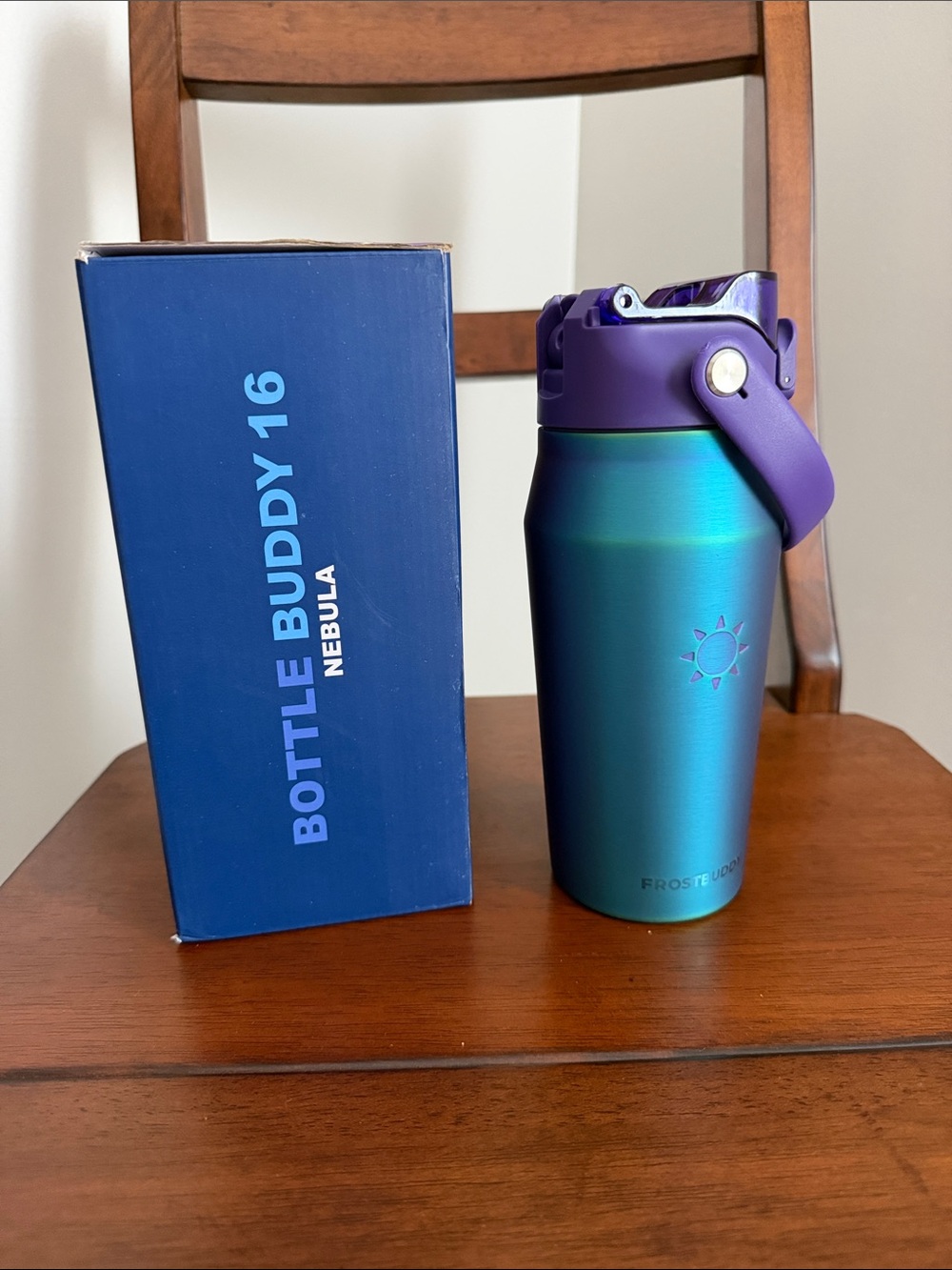 Bottle Buddy 16oz Nebula Insulated Water Bottle - Teal Body with Purple Lid